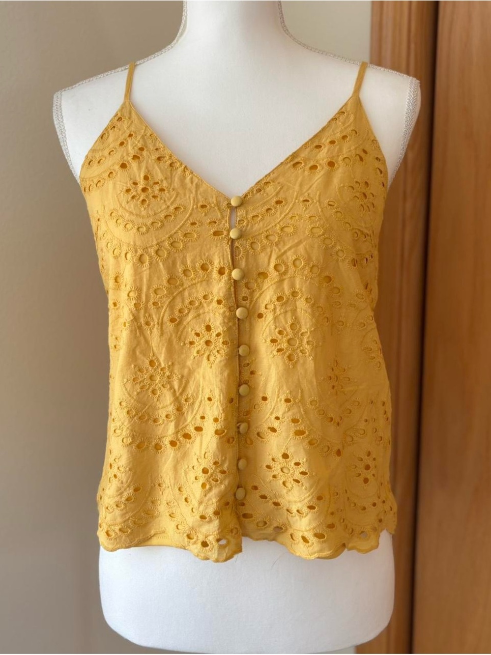 Japna Mustard Eyelet Button-Front Camisole
